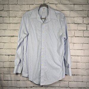 BROOKS BROTHERS LONG SLEEVE PLAID BUTTON DOWN BLUE AND WHITE NON IRON  15.5D